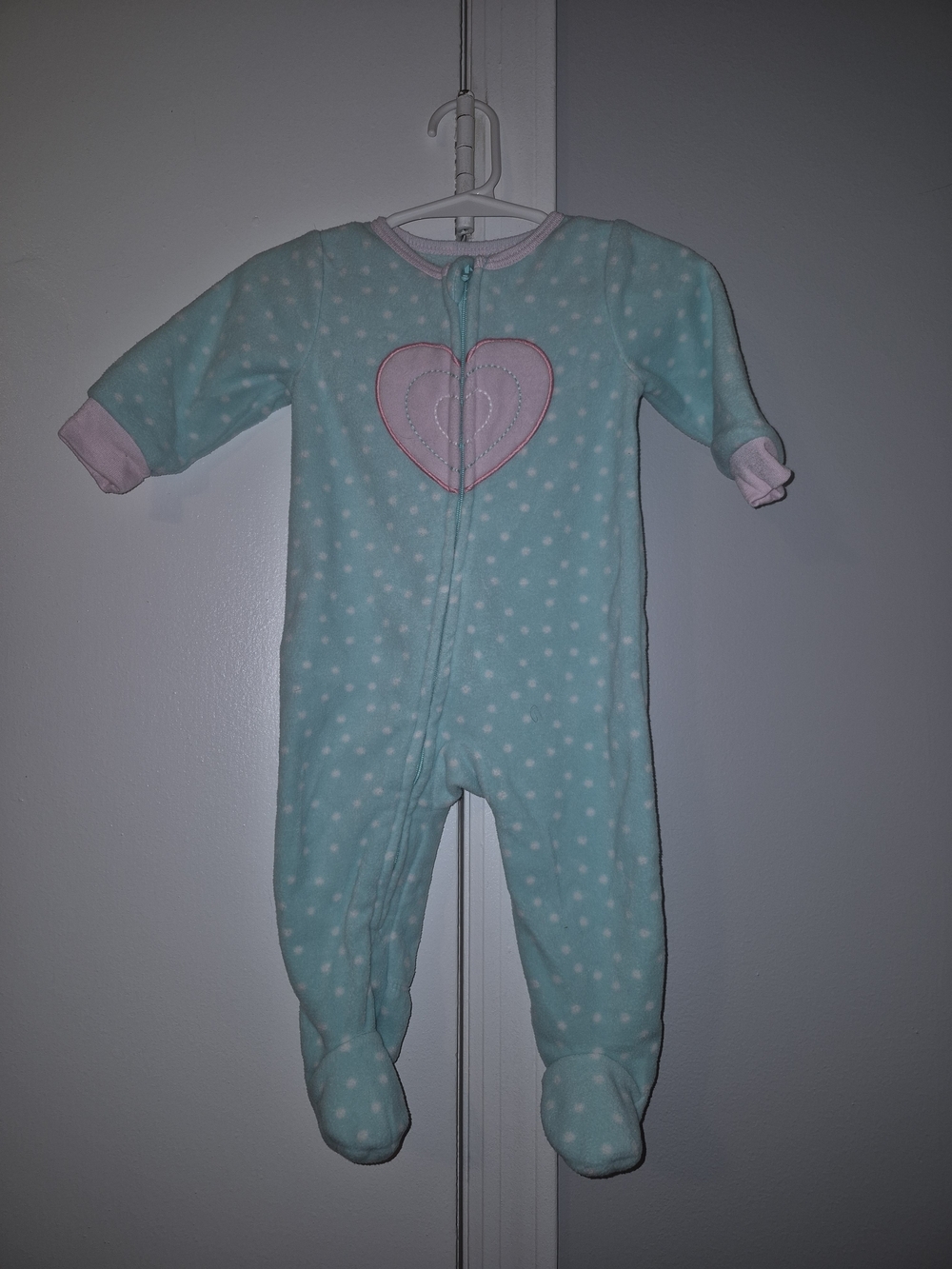 Absorba Mint Polka Dot Footed One-Piece with Pink Heart